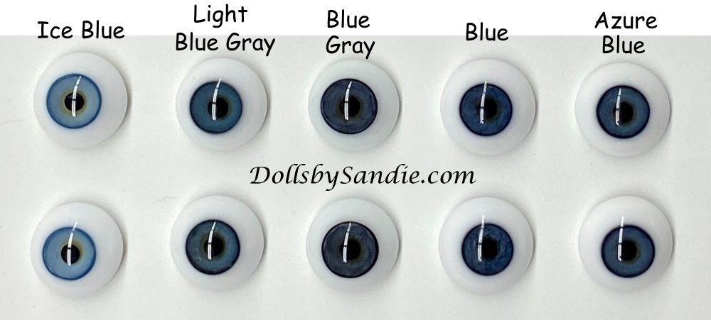 German Glass Doll Eyes with Blue Sclera - Full Round